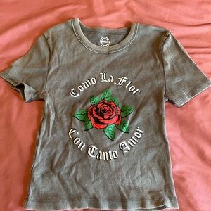 Gray T-Shirt with Rose Graphic